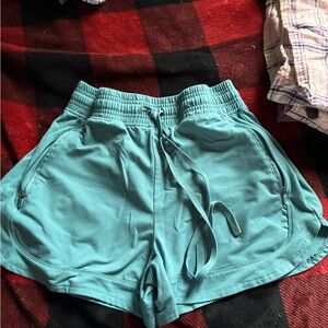 Women's Teal Drawstring Athletic Shorts with Zip Pockets